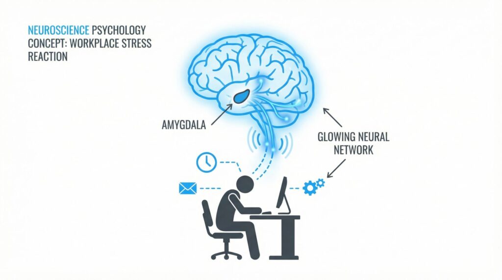 brain stress response illustration showing how toxic leadership activates the amygdala and stress hormones