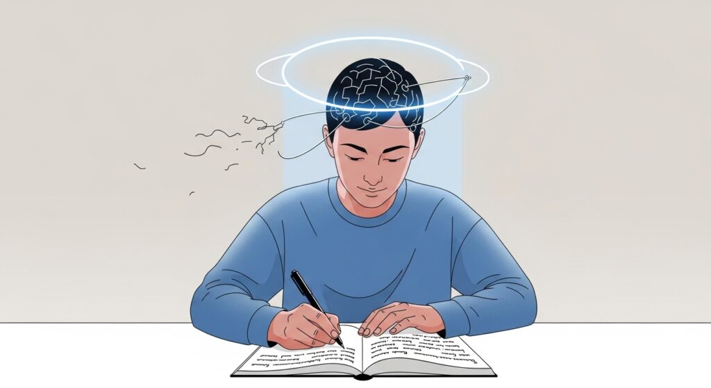 Person journaling and building psychological boundaries to protect themselves from emotional manipulation.