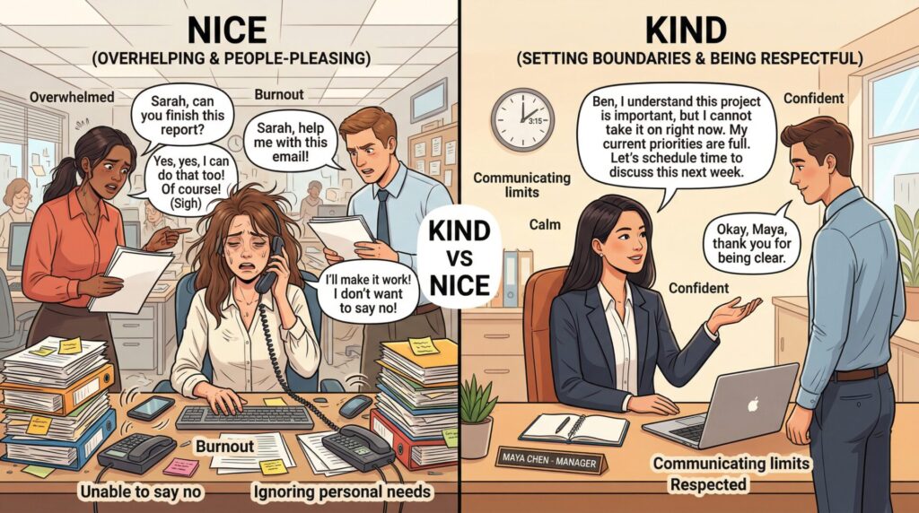 Contrast between nice and kind behaviors