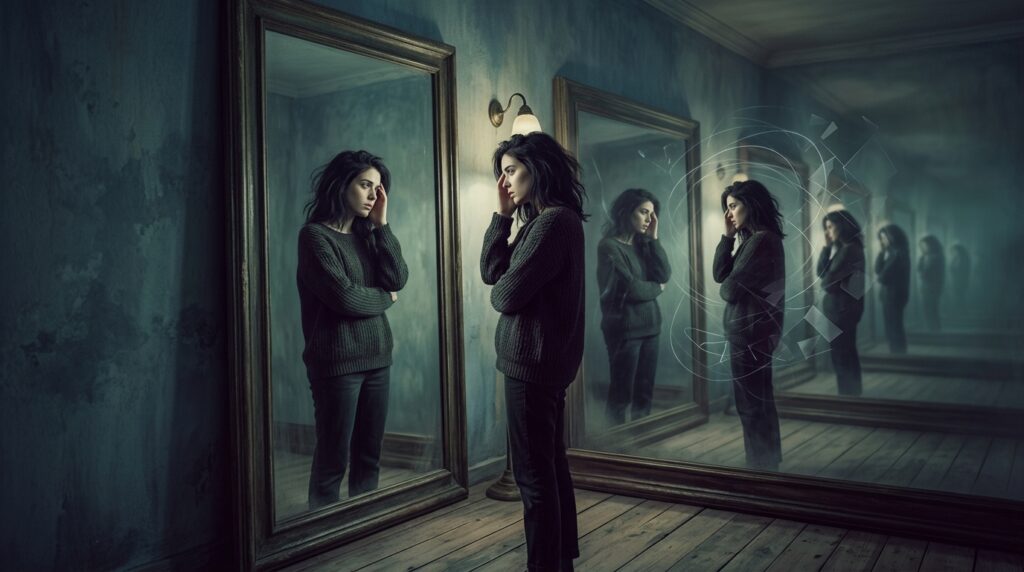 self awareness overthinking loop mirror concept