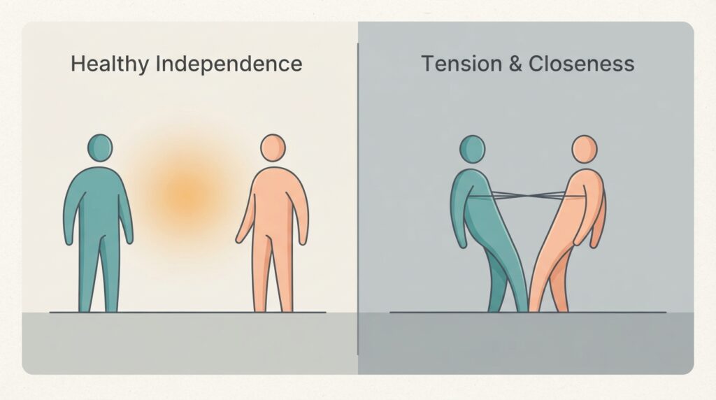 Emotional safety vs emotional dependence comparison chart