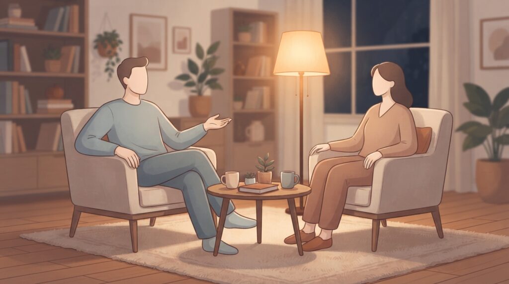 Couple communicating to build emotional safety together