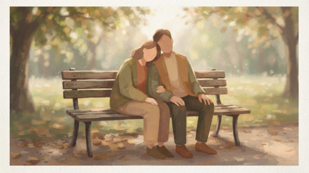 Couple sitting comfortably together representing healthy emotional reliance